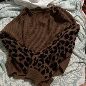 Cropped cheetah sleeve sweater